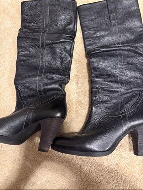 Via Spiga vintage Black Leather Mid-Calf Heeled Boots - Women